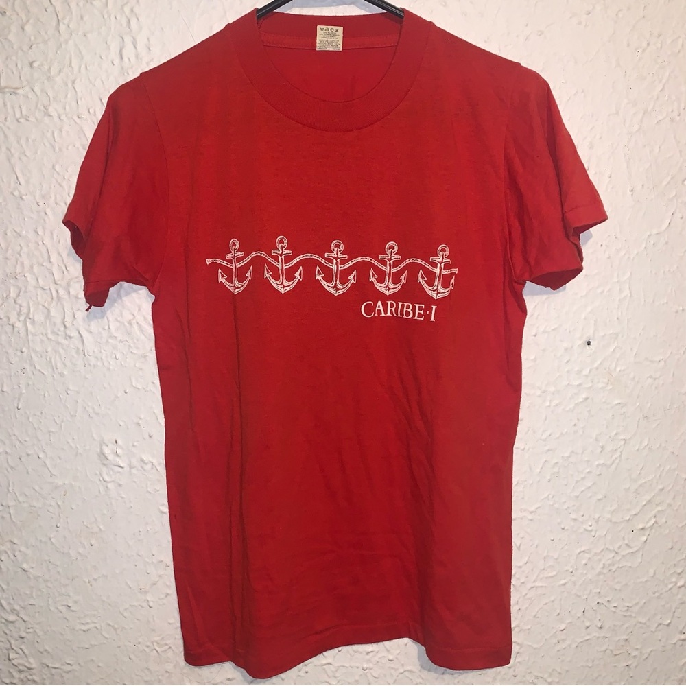 Vintage 80s Caribe Beach Anchor Screen Stars Single Stitch Shirt S USA